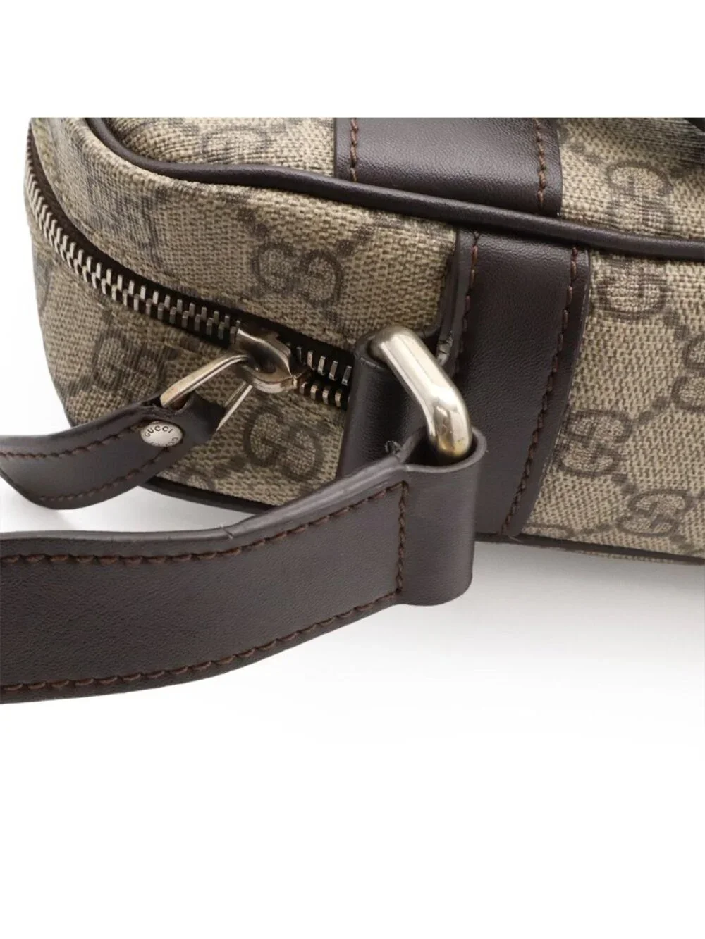 Gucci GG Supreme Plus Shoulder Bag Crossbody Leather Khaki Beige Dark Brown Gold